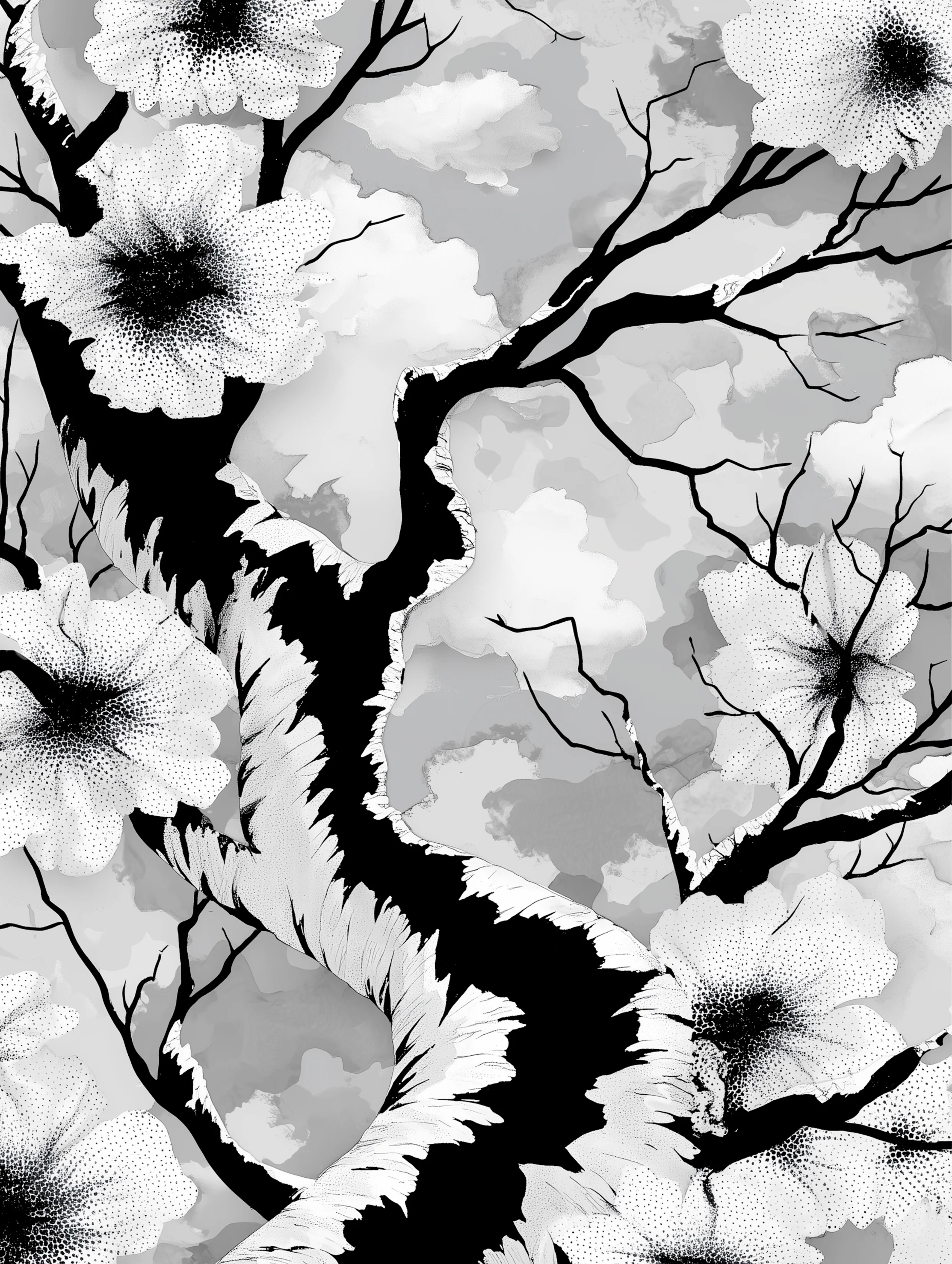 Free printable dead tree coloring page for adults featuring mossy dead tree with black trunk